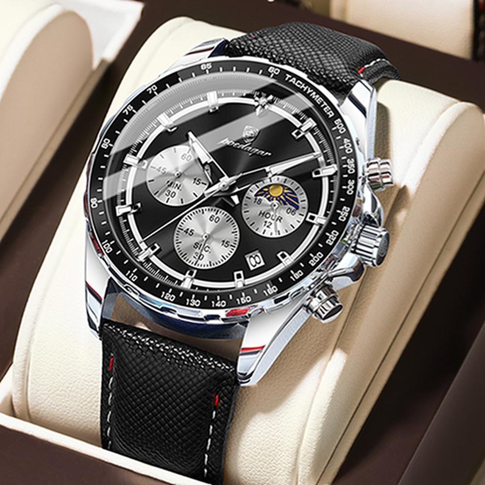 Herren Sportuhr Leuchtend Wasserdicht Chronograph Datum Lässig Herren Armbanduhr Leder Herren Quarzuhren
