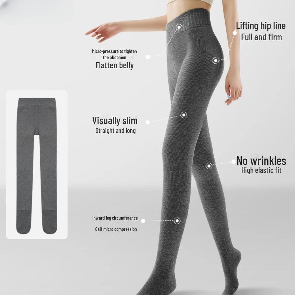Gray Cotton Leggings: Warm, Thick, Threaded Slim Pantyhose for Autumn & Winter