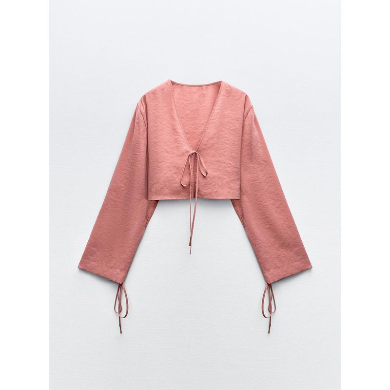 

Za 24 Summer New Product Women s Clothes Sexy Sexy Bowknot Decoration Vertical Long Sleeves Short Shirt 7975796 687 Leather Red L