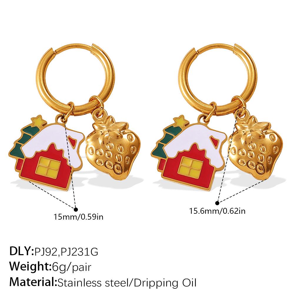 2025 DIY Christmas Style 18K Gold Plated Stainless Steel Pendant Earrings for Women