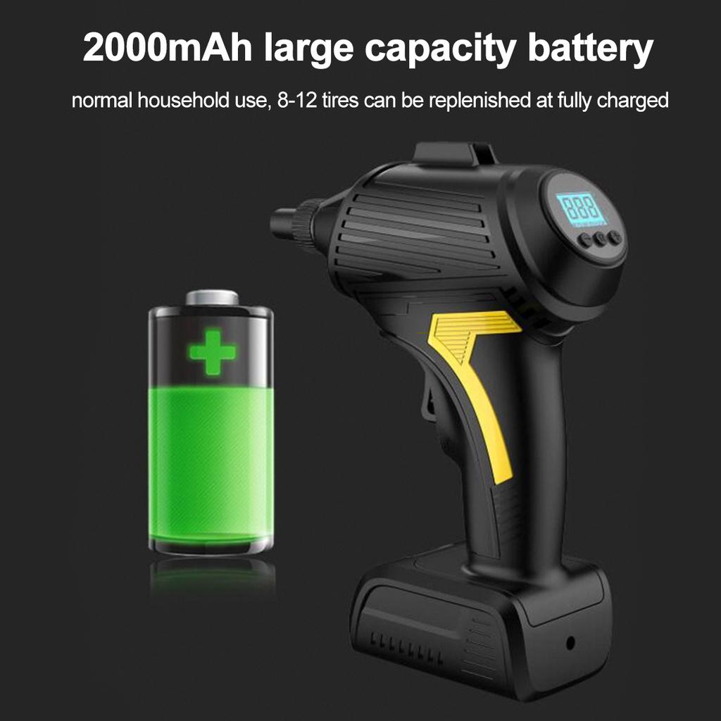 35L/min Tire Inflator Cordless Air Compressor 2000mAh 150PSI Hand Held Air Pump Rechargeable 120W Electric Power 12V