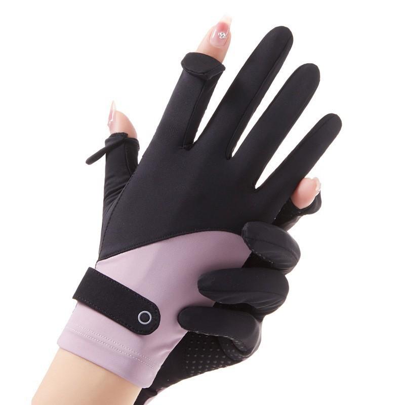 Sun Protection Gloves Breathable Sunscreen Ice Silk Cycling Gloves Anti-UV Anti-Slip Two Finger Flip Top Women Riding Gloves