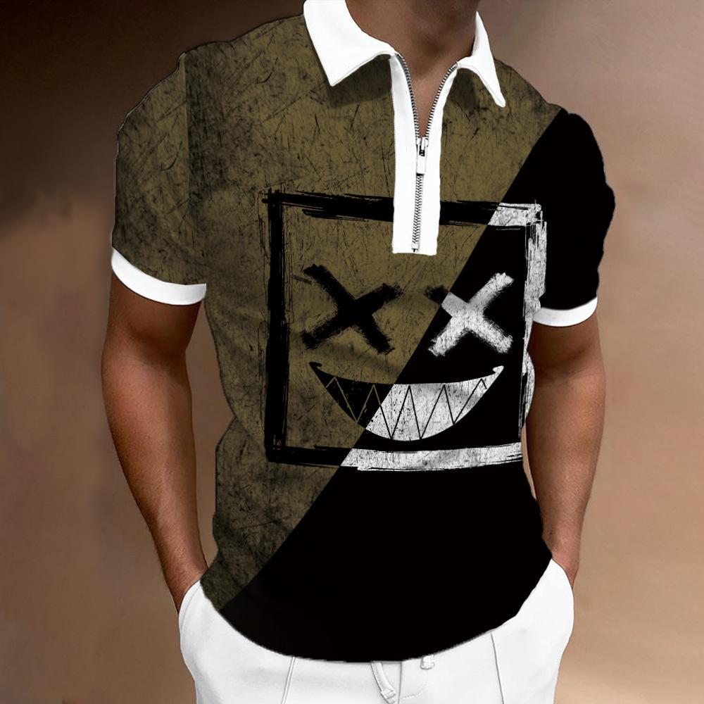 European and American Men's Clothing Summer New Loose Round Neck Funny Geometric Printing Short-sleeved POLO Shirt and Top