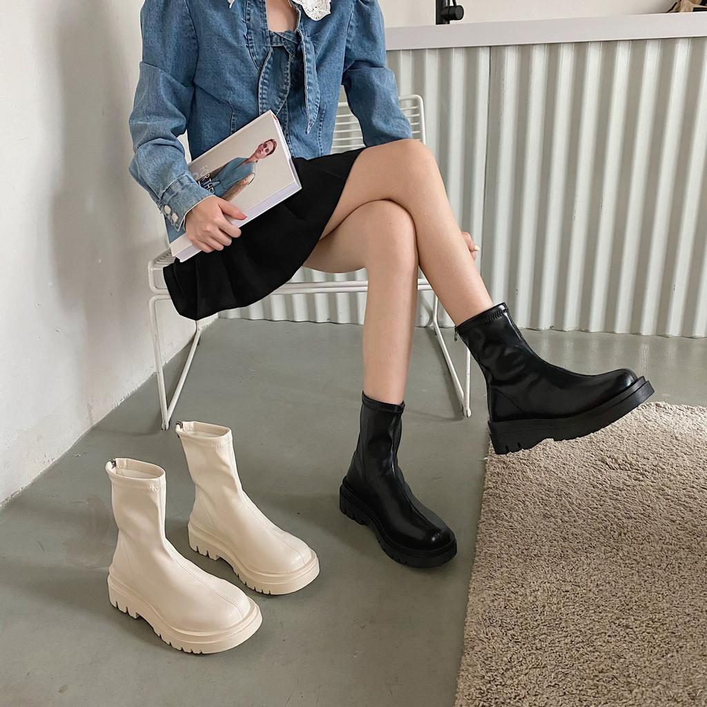 Platform Shoes Women Boots Round Toe Zipper Autumn Winter Fashion Ankle Female Ytmtloy Botines