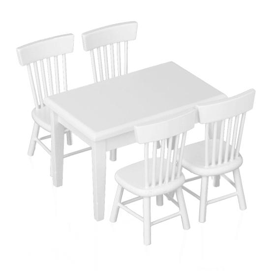 5Pcs Dining Table Chair Model 1:12 Dollhouse Miniature Wooden Furniture Toy Set