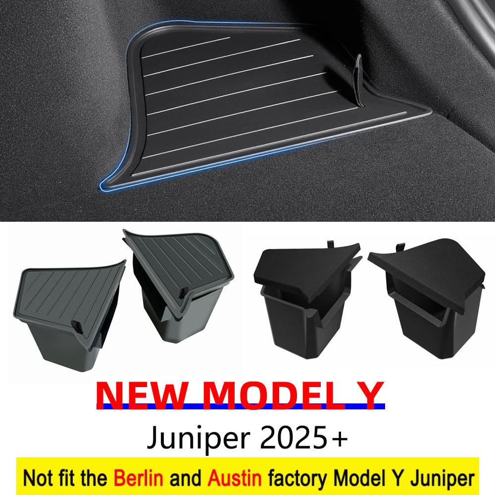 For Tesla Model Y Juniper 2025 2026 Launch Trunk Side Storage Box Boot Organizer Flocked TPE Mat Anti-dirty Travel Accessories