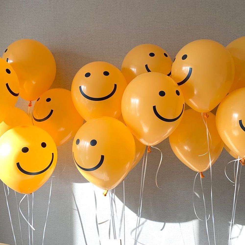 Korean Smiley Face 10-Inch Yellow Latex Balloons for Birthday & Wedding Decoration