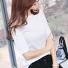 Women's Pure Cotton Three-Quarter Sleeve Slim Fit Mock Neck T-Shirt for Spring and Autumn 2022