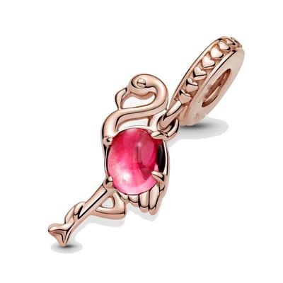 New Original Rose Gold Pink Murano Glass Flamingo Dangle Diy Bead Fit European Fashion Charms Bracelet Bangles Diy Jewelry P633