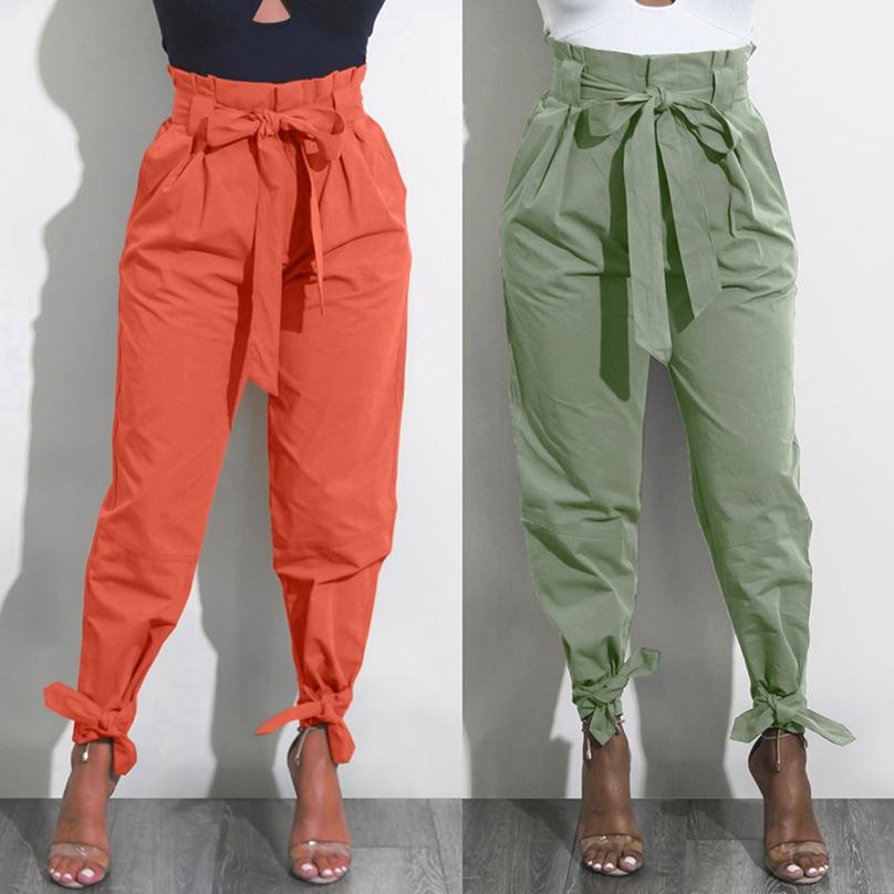 Women Long Harem Pants Comfy Elastic High Waisted OL Style Pencil Trousers 4 Colors
