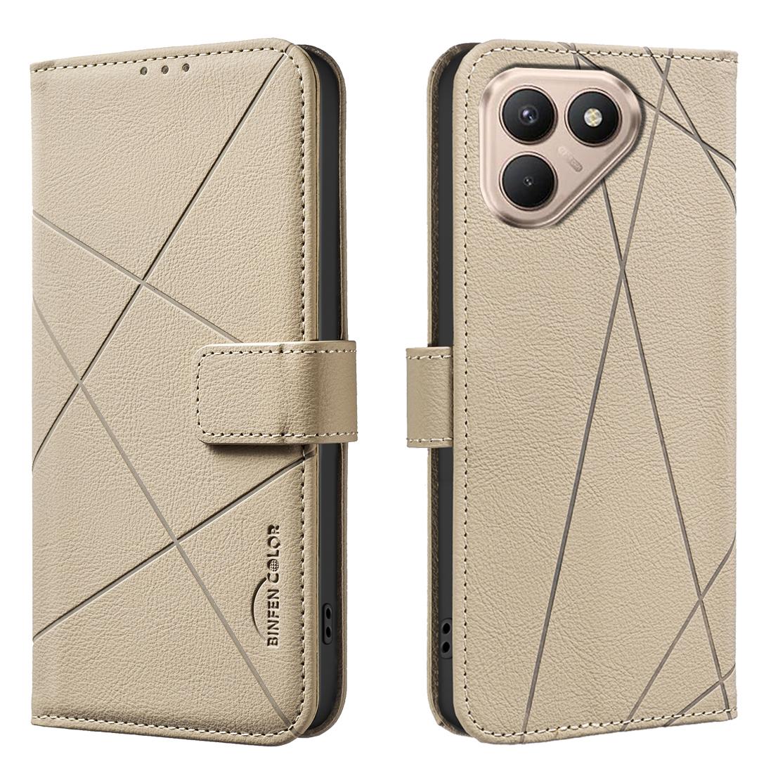 

For TECNO Pova 7 Pro 5G Case BINFEN COLOR BF35 Geometry Imprinted Leather Phone Cover RFID Blocking Wallet Stand Beige