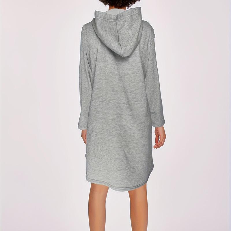 Frauen Frühling Herbst Langarm Mit Kapuze Einfarbig Tasche Zipper Lange Hoodie Sweatshirt Strickjacke Mantel