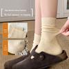 Korean Maillard Women's Thick Warm Mid-Tube Socks - Autumn/Winter Solid Color Striped Design.