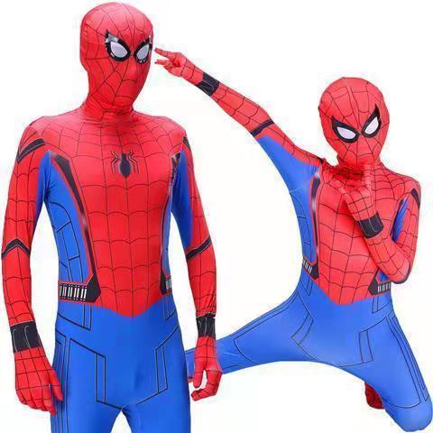 Kinder Spiderman Kostüm mit Maske und Handschuhen Superheld Lycra 3-4 Jahre 110cm Blau Rot