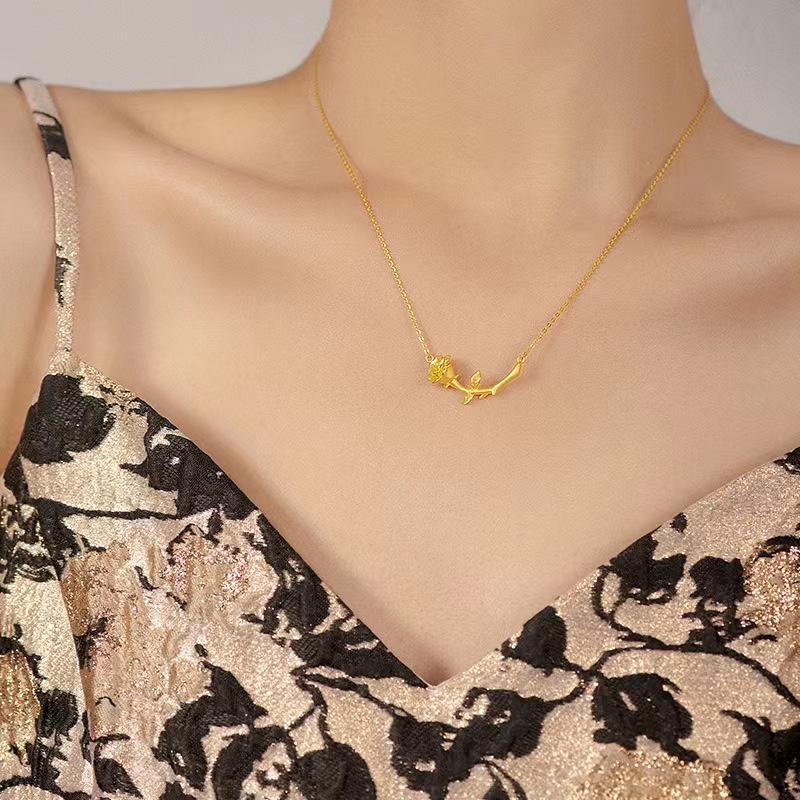 24K Gold-Plated Rose Pendant Necklace: Elegant Women's Jewelry Gift