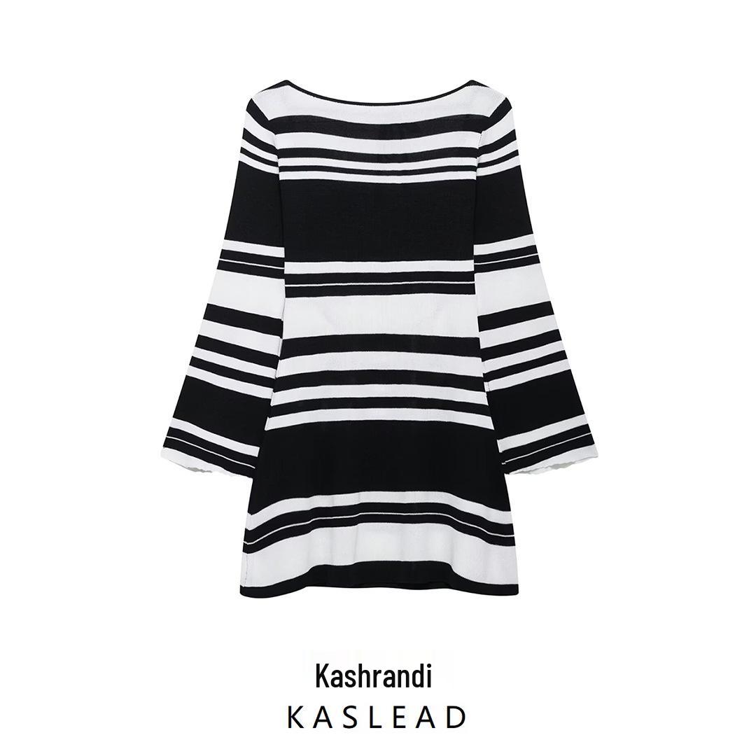 

Spring 2025 Women s European & American Fashion Striped Knit Slim High-Waist Dress Small