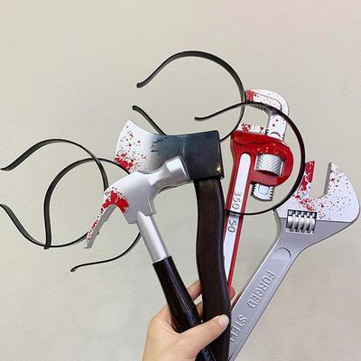 Halloween Party Horror Hair Bands Fake Knife Axe Cleaver Scissor Headbands Through Head Scary Masquerade Costume Photobooth Prop