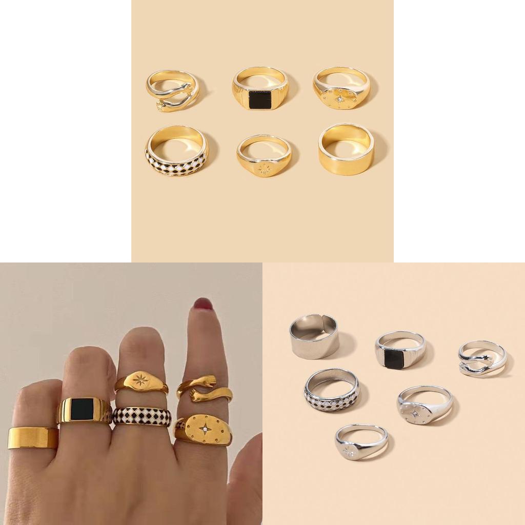 Alloy Ring Set With Eightpointed Star Design For Womens Fashion Jewelry