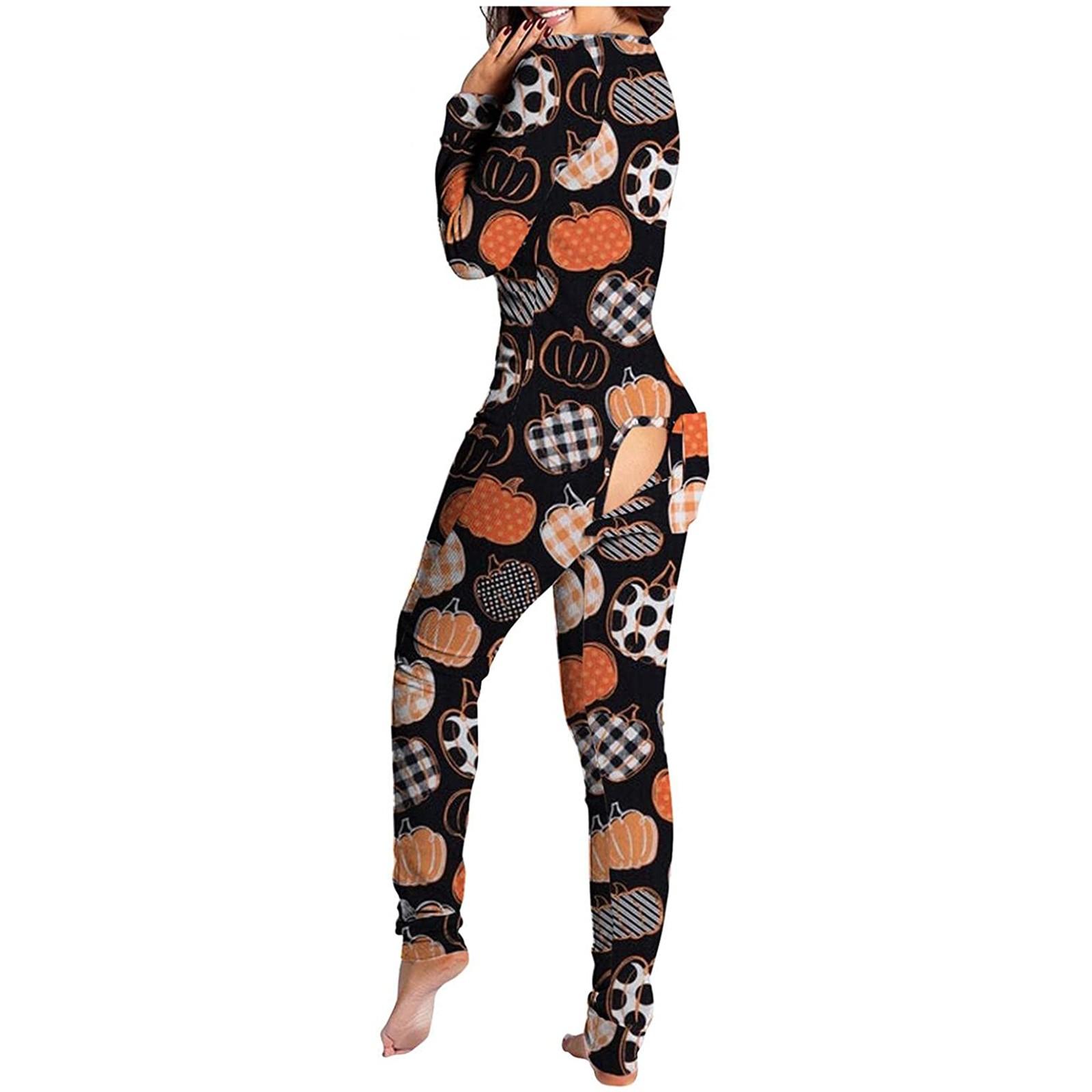 

Women s Button-Down Halloween Print Functional Buttoned Flap Adults Jumpsuit XL оранжевый