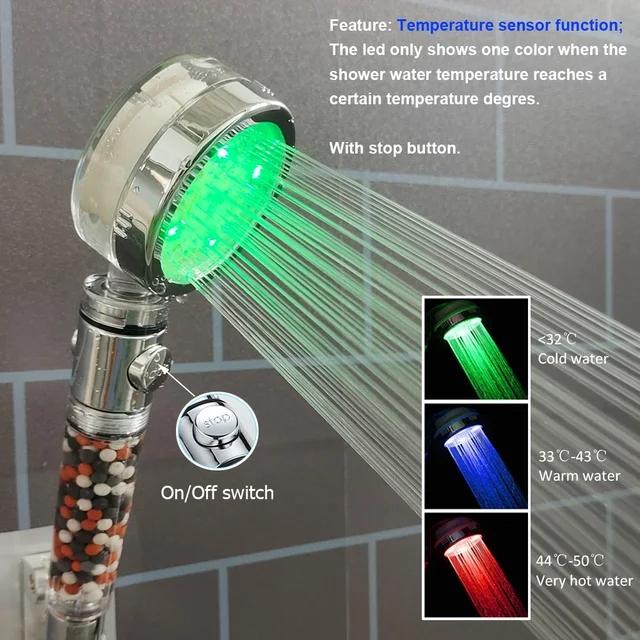 New Temperature Control 3/7 Color Changing LED Anion SPA Shower Head Water Saving Handheld Bathroom Home Innovative Accessories