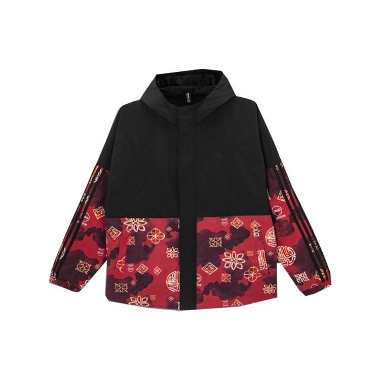 adidas neo M Cny Wb limited Colorblock Sports Hooded Jacket Black Red Men s HM9887 L