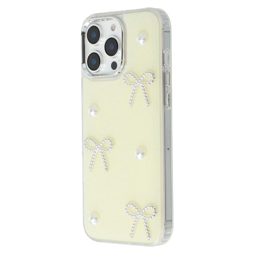 For iPhone 16 Pro Case Pearl Bow Epoxy Design TPU+PC Phone Back Cover