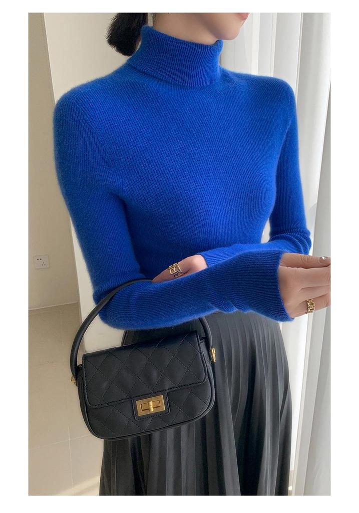 Ladies' Slim Fit Cashmere Sweater - Autumn/Winter High Neck Pullover Knitwear
