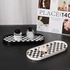 Square Crescent Shaped Storage Tray - Black And White Chessboard Desktop Tray, Moon Tray, Decorative Tray, Storage Box