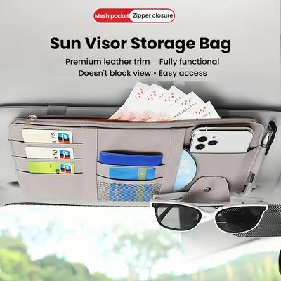 Car Sun Visor Storage Bag Organizer - Driver Essentials Holder for Cards, Glasses, Phone | Slim Design, Quick Install, Fits All