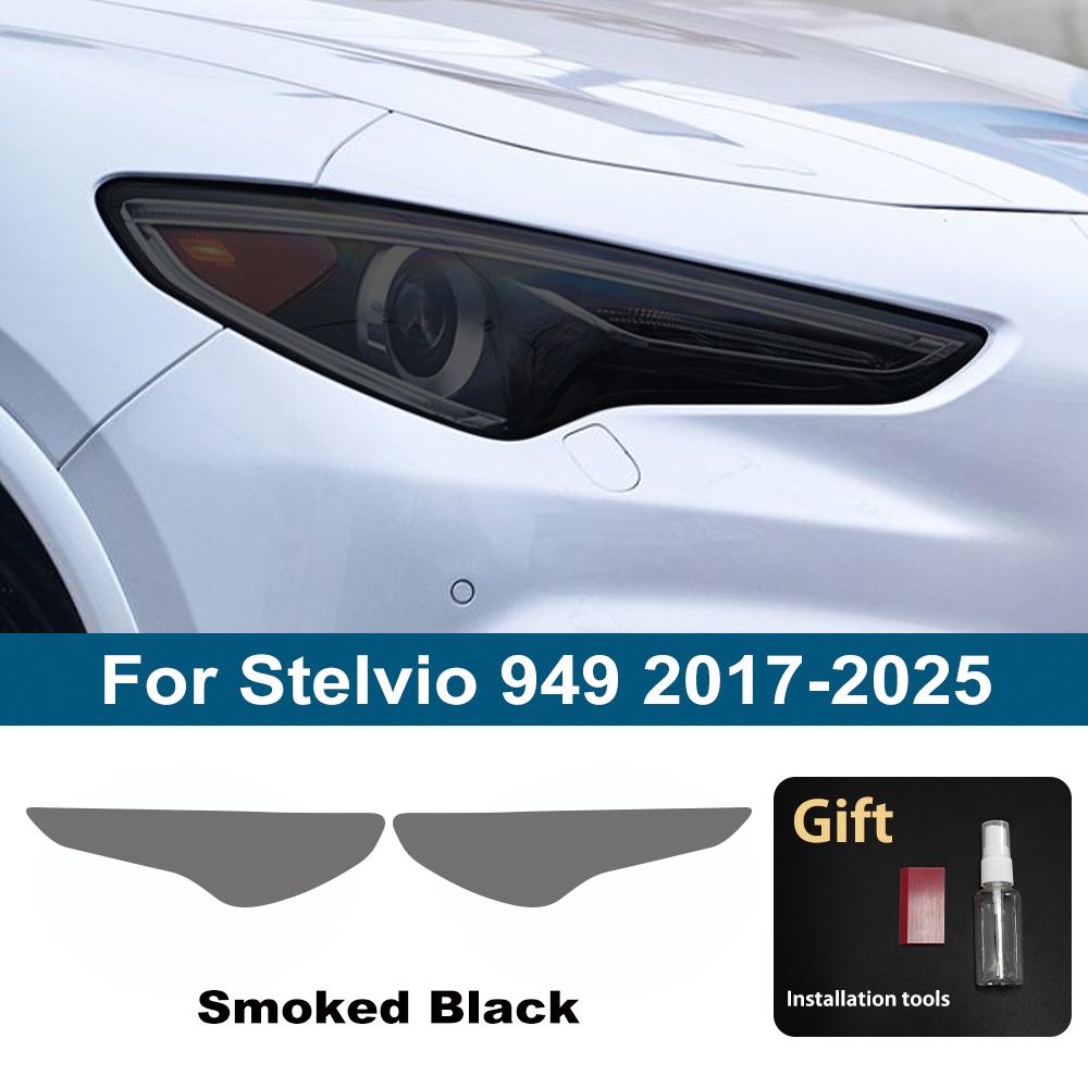 

For Alfa Romeo Giulia Stelvio Junior Tonale High Gloss Smoke Black Pre Cut Car Headlight Protective Film Anti-Scratch Vinyl Wrap For 949 17-25 SMK
