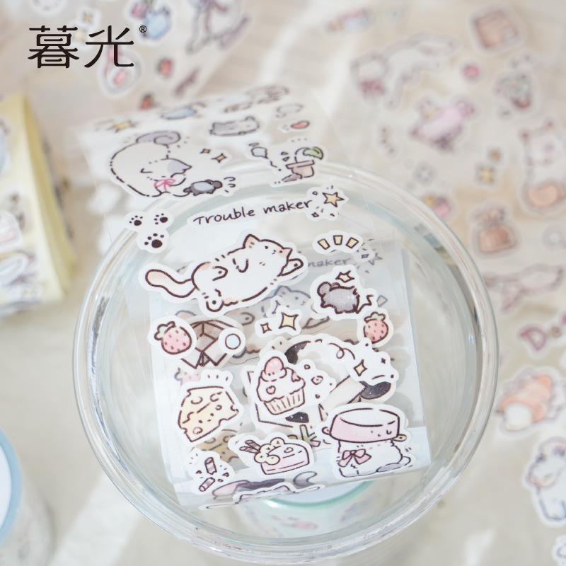 Mr. Paper, 4 Styles, Flash Film Die-cutting Tape, Cute Cat Cartoon Stickers DIY Collage Decoration Illustration Sticker Tape