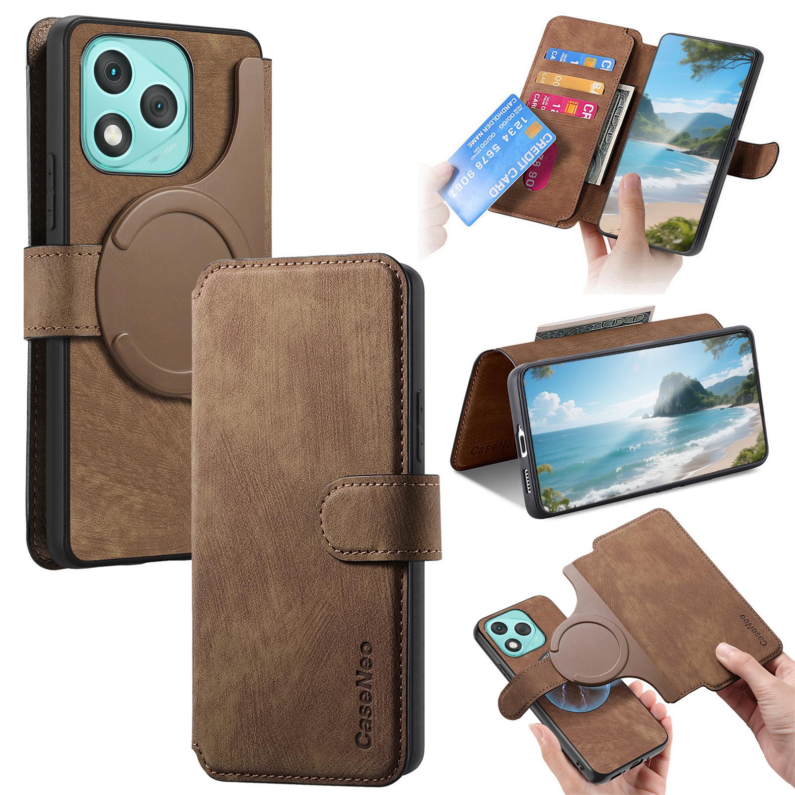 

For Honor 400 Lite Magnetic Case CASENEO Detachable Leather Phone Wallet Cover Brown