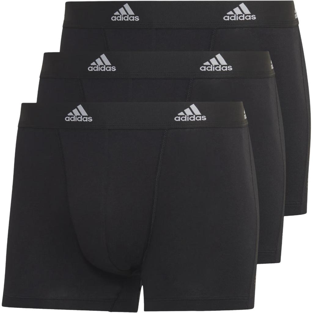 Adidas Active Flex Cotton Trunk Underwear Logo Print Mid-Rise Boxer Briefs 3-Pack Men Underwear Black GB0800