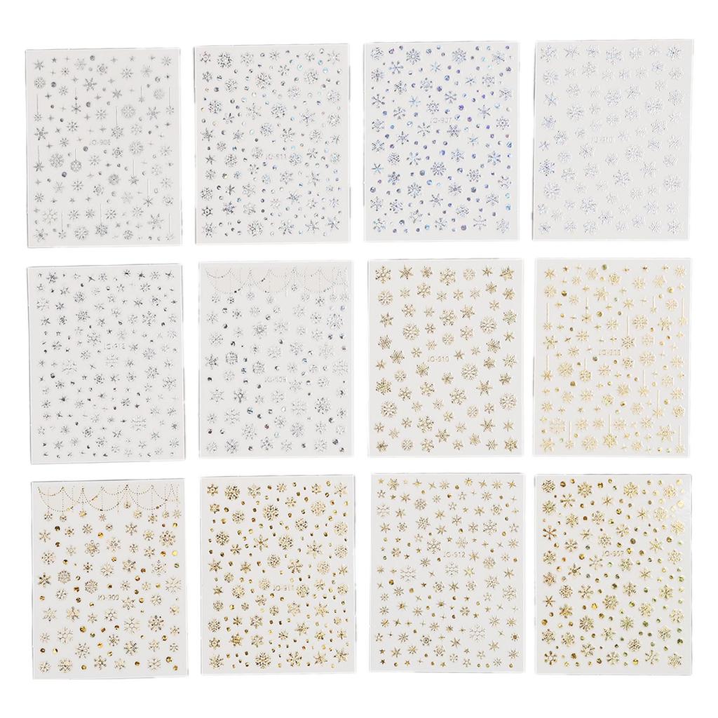 12 Sheet Snowflakes Nail Art Stickers Self Adhesive 5D Embossed Christmas Nail Decals
