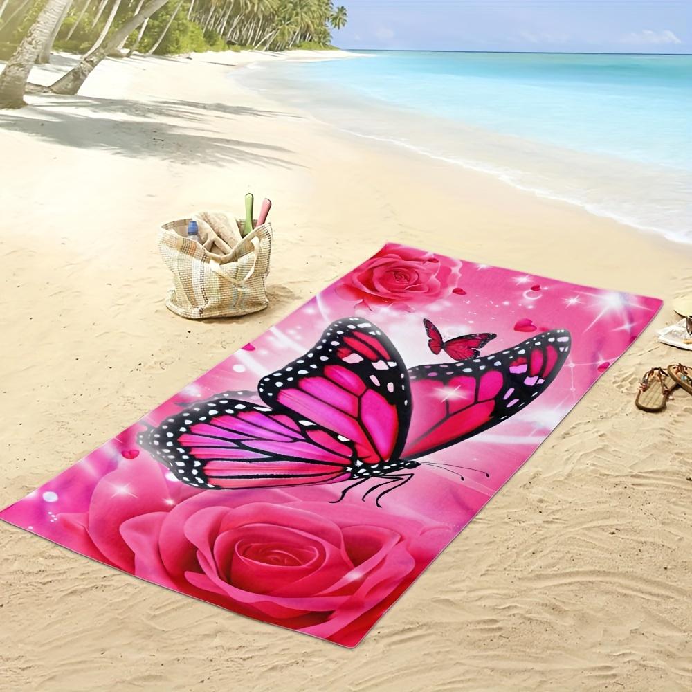 Red Butterfly Pattern Beach Towel Swimming Wrap Towel Lightweight Microfiber Beach Blanket for Travel Pool Shower Bath