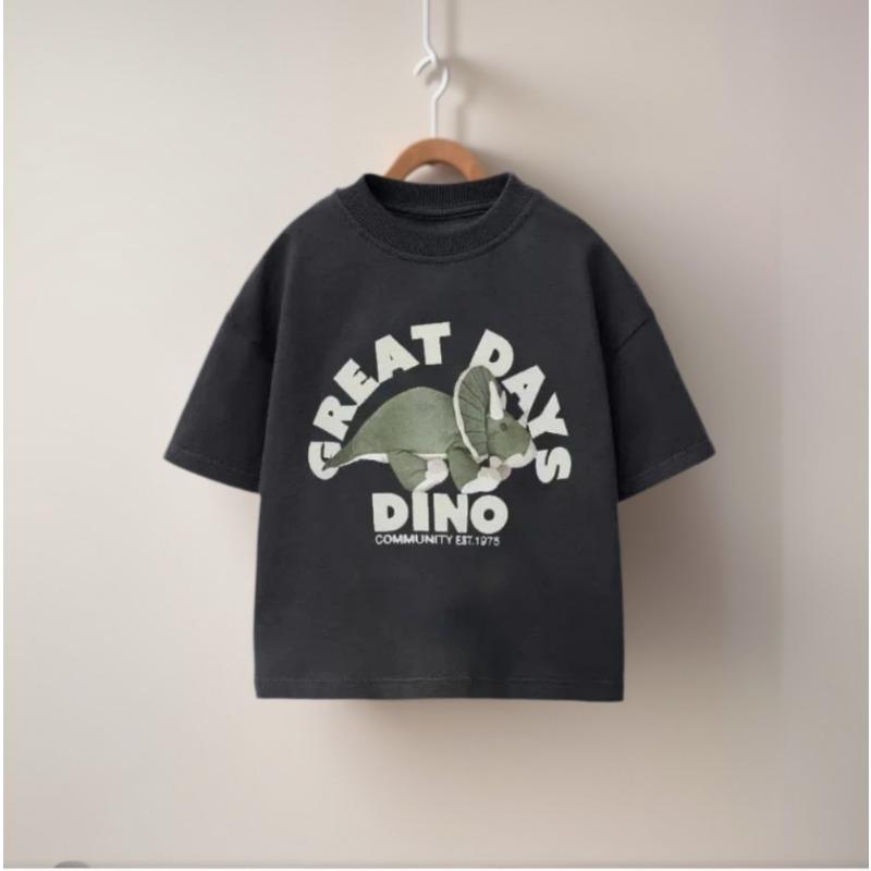 Sommer Lässiges Kinder Oberteil mit Tiger und Dinosaurier Druck Rundhals T-Shirt