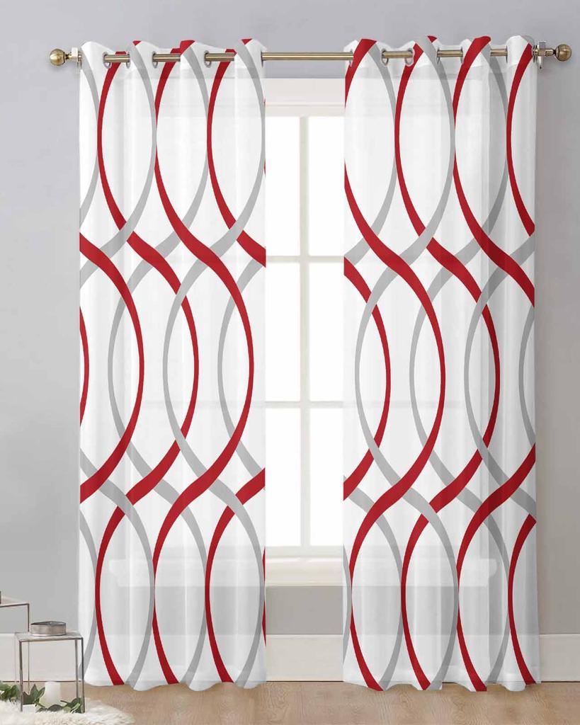 Abstract Lines Gradient Orange Tulle Drapes for Living Room Bedroom Sheer Window Curtains Kitchen Balcony Modern Voile Curtains