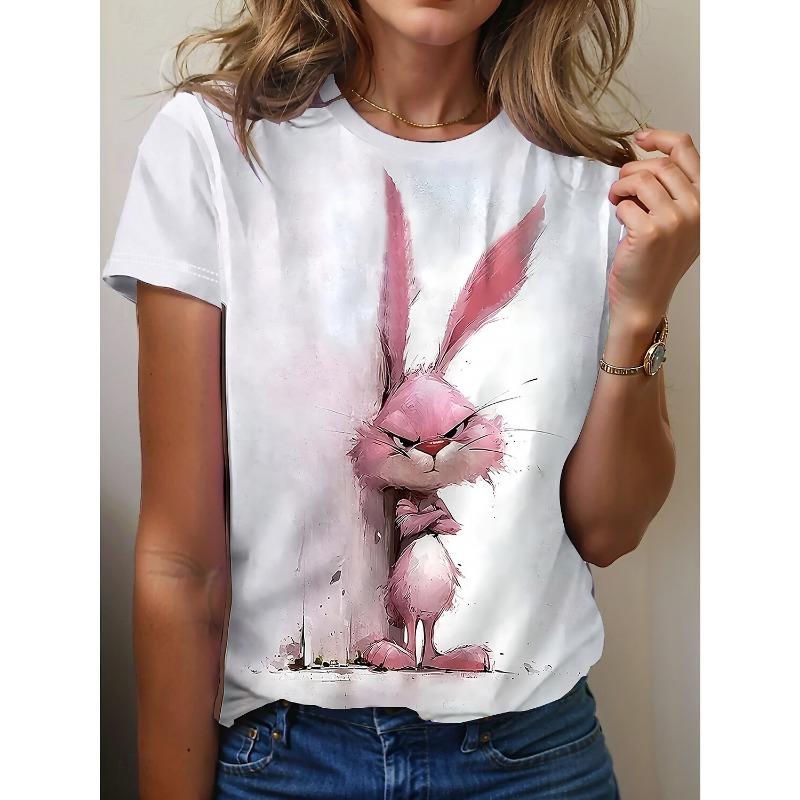 Easter Women's Funny Rabbit Prints T Shirt Short Sleeve Tees Tops 3D Prints O-Neck Shirt Summer Casual Women's Clothing Apparel