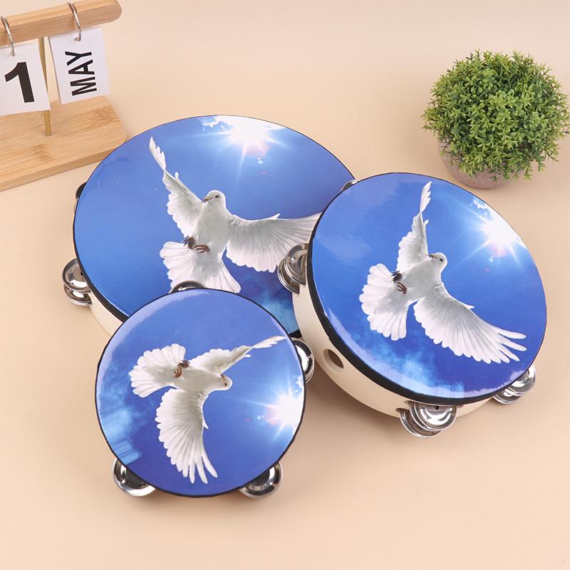 Wood Tambourine Hand Crank Drums Double Row Metal Jingles Stainless Steel Percussion Musical Instrument Orff Tambourine