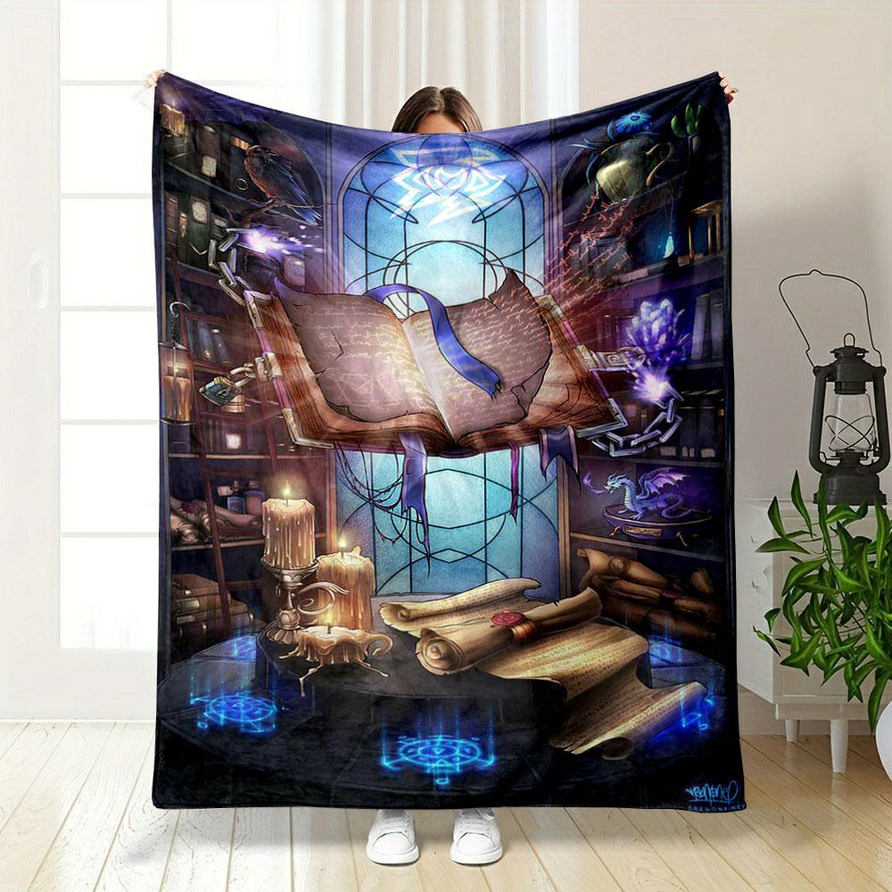 Wizardry Themed Blanket with Floating Grimoire Design Bedroom Blanket for Livingroom Couch Lunch Break Soft Throw for Friend's Festival Gift