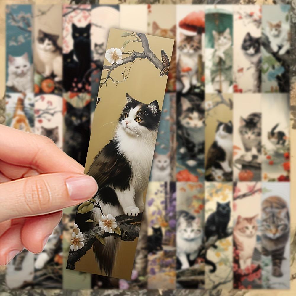 30Pcs Adorable Cartoon Cat Bookmarks In an Artistic Graffiti Style, Practical And Durable DIY Reading Markers, Vintage-Themed Bookmarks