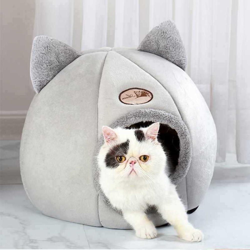 Katzennest Winter Halbgeschlossen Warmes Hundehaus Katzenohr Design für Haustiernest Rutschfestes Katzen- und Hundebett Rund Verdicktes Haustiernest