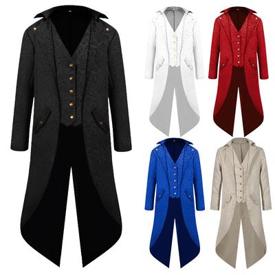 Gothic Medieval Tailcoat Jacket Halloween Costumes for Men, Steampunk Vintage Victorian Frock High Collar Coat