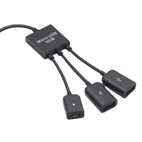 Micro USB OTG Hub Expansion Dock: One-to-Three Splitter with Power Supply for Mobile and Tablet.