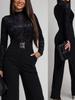 European & American Lace Patchwork Jumpsuit: Spring/Autumn Women's Fashion High-Waist Wide-Leg Set