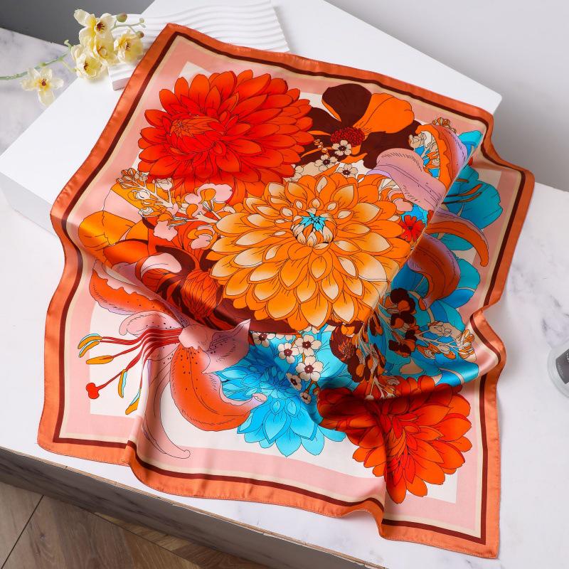 Silk Women's Square Scarf - Chinese Style Headscarf for Spring, Summer, Autumn - Neck Protection & Warmer - Elegant Thin Mom Style