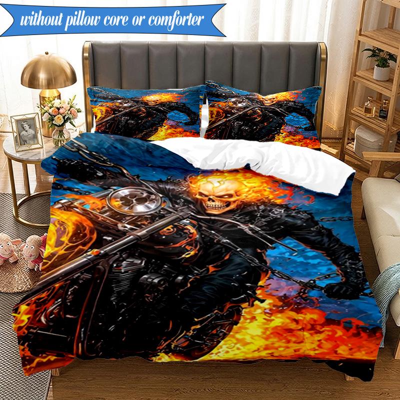 3PCS Rider On Fire Bedding Set,Including 1pc Duvet Cover And 2pcs Pillowcases Perfect for Bedroom, Dormitory, Fan Christmas gift