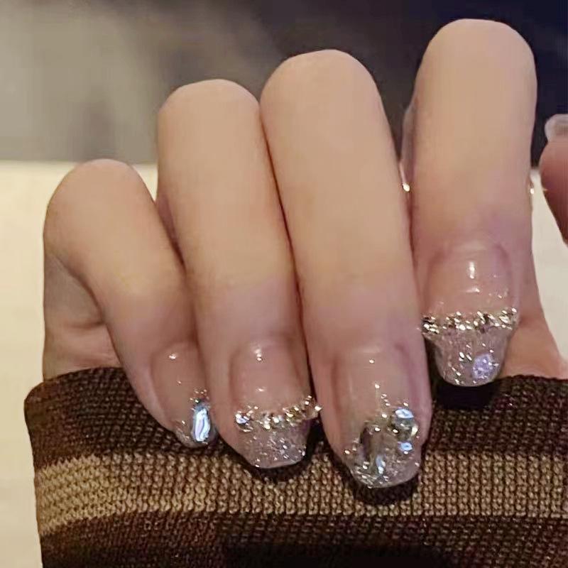 

Rhinestone Chain Wearable Nail Art Patches - 24 Removable False Nail Pieces