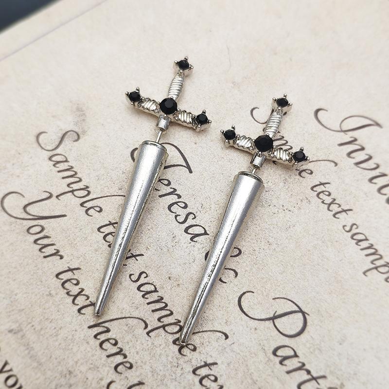Vintage Dark Gothic Kinitial Sword Earrings For Women Men Blade Piercing Earring Ear Jacket Punk Goth Halloween Jewelry Gift