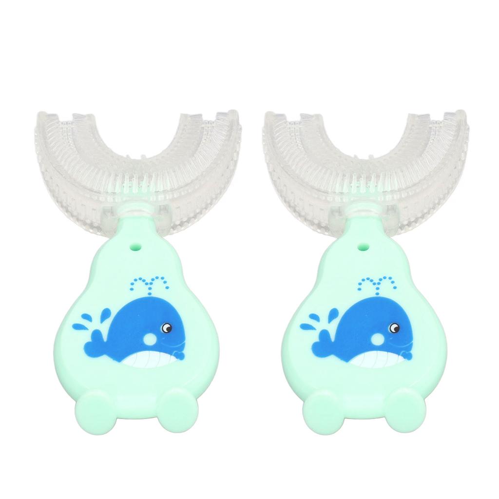 2pcs U Shaped Toothbrush Food Grade Soft Silicone Manual Training Toothbrush 360 Degrees Oral